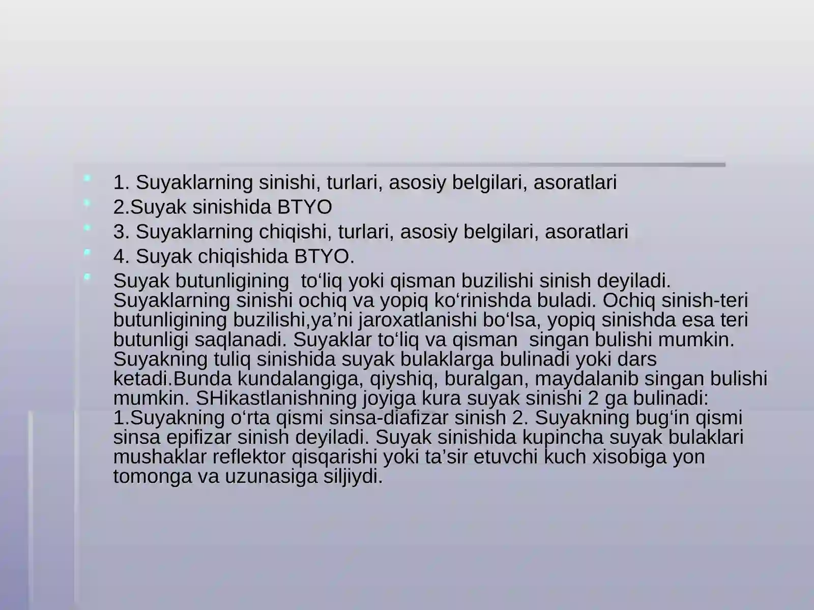 Suyaklar chiqishi va sinishi 2