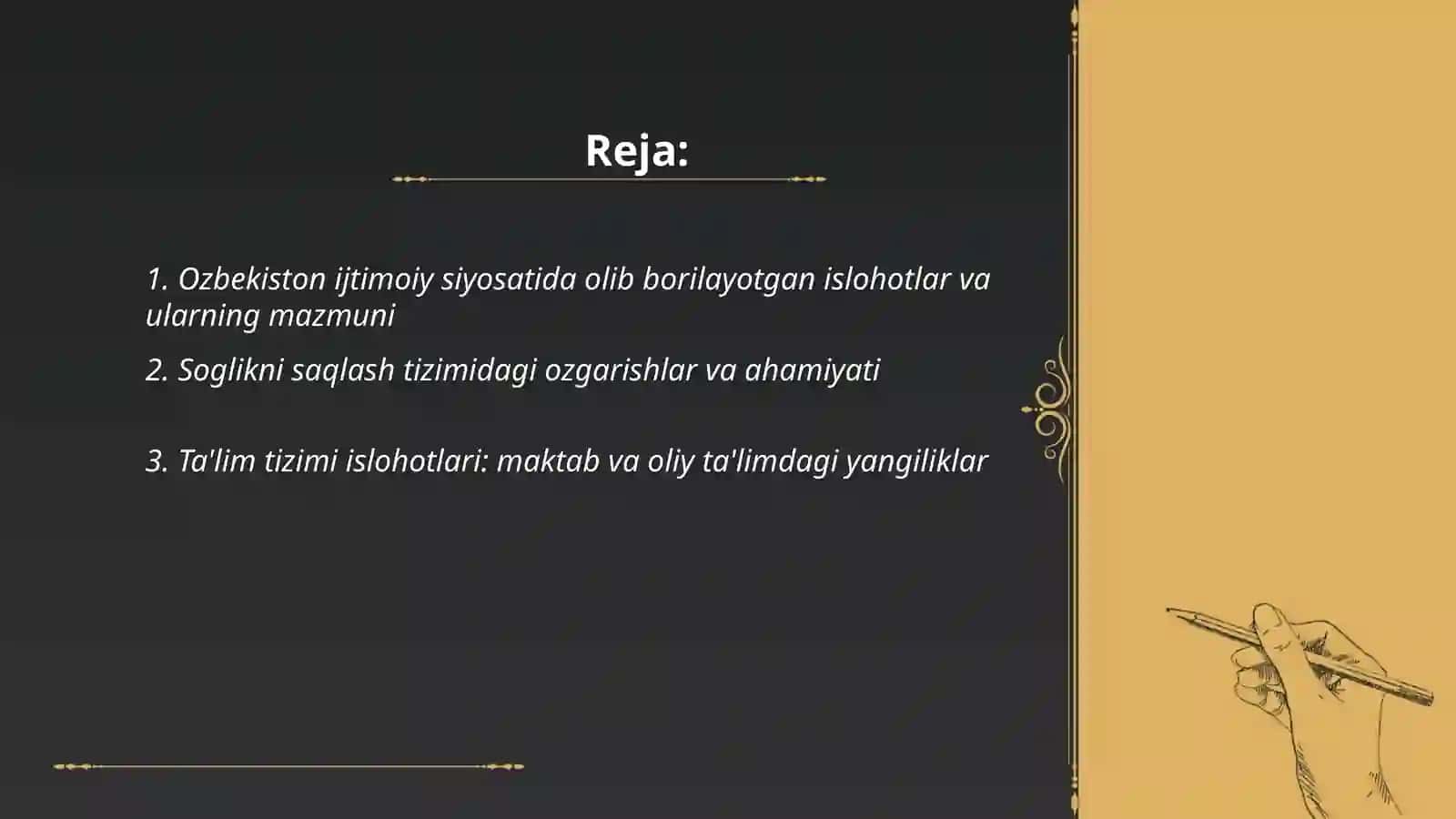 Ozbekiston ijtimoyi sohada oshiryotgan ozgarishlari mazmun va mohiyati 2