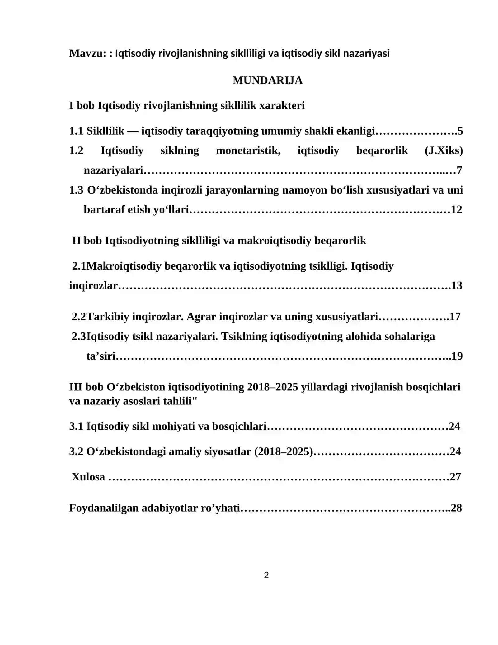 Iqtisodiy rivojlanishning siklliligi va iqtisodiy sikl nazariyasi 2