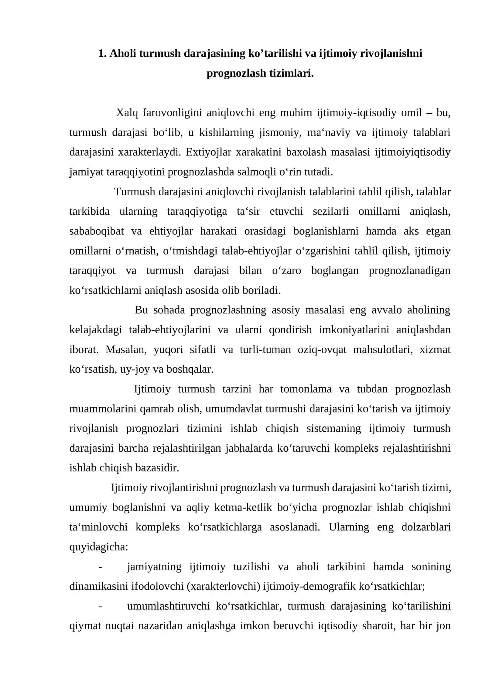 Aholi turmush darajasining ko’tarilishi va ijtimoiy rivojlanishni prognozlash 2