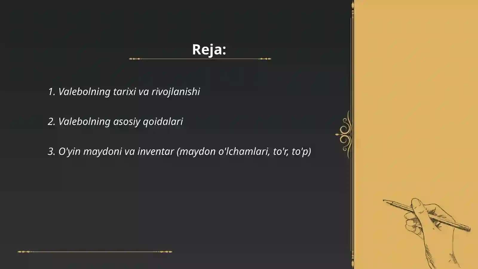 Valebol sport oyiniga taqdimot 2