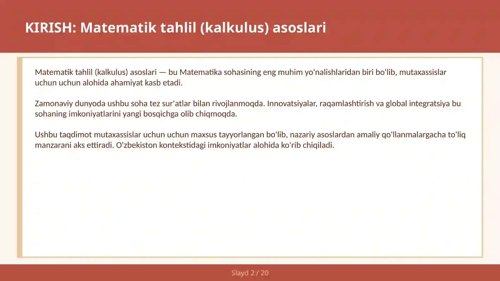 Matematik Tahlil (Kalkulus) Asoslari 2
