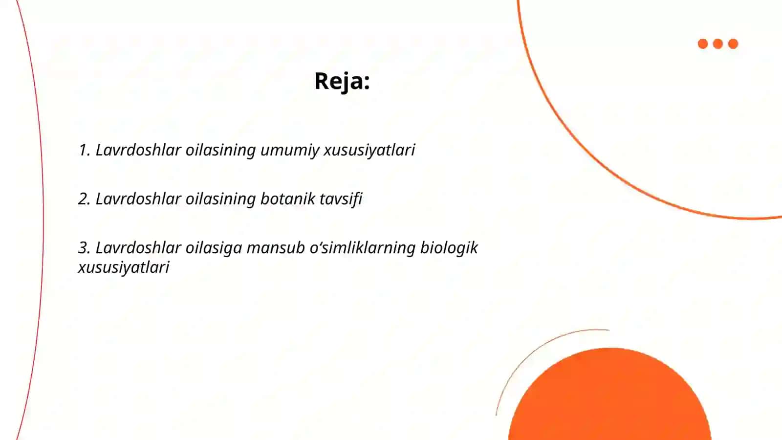 Ikki urugʻpallali oʻsimliklar sinfiga mansub oilalar:lavrdoshlar,zigʻirdoshlar oilalariga mansub oʻsimliklarning xarakterli xususiyatlari va tibbiyotdagi ahamiyati 2