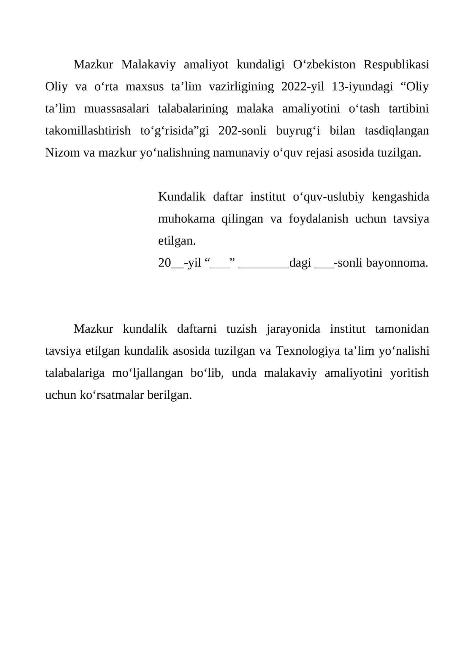 Kundalik daftari 2
