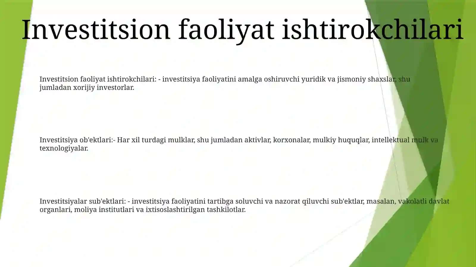Investitsiya Faoliyati Ishtirokchilari, Obyektlari Va Subyektlari 2