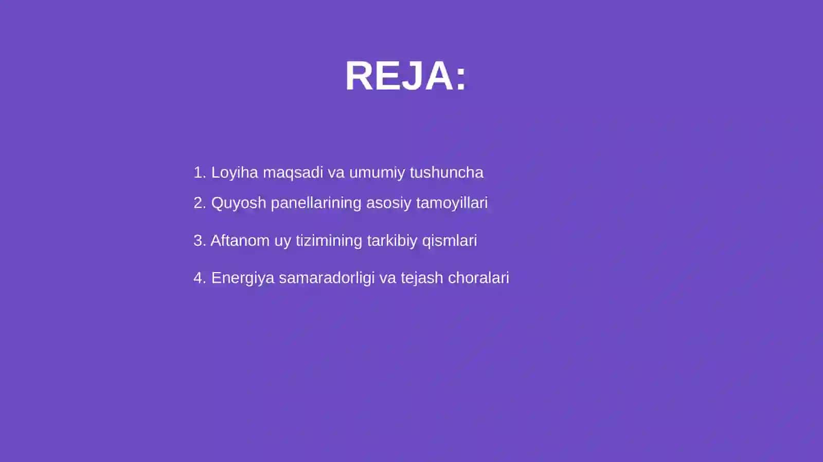 Quyosh panellari asosida aftanom uy loyihasi 2