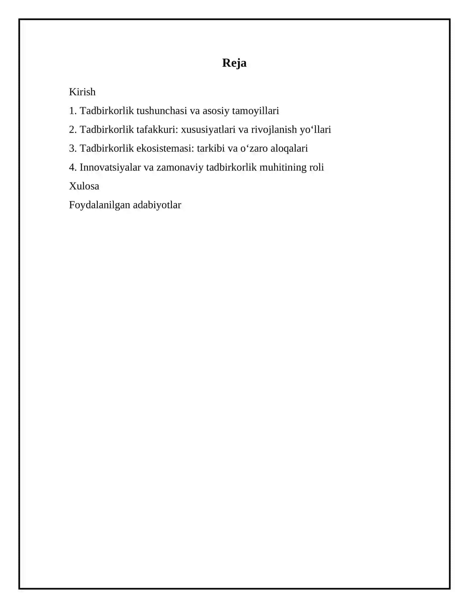 Tadbirkorlik asoslari,tafakkuri va ekosistemasi 2