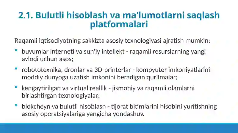 RAQAMLI IQTISODIYOTNING TEXNOLOGIK ASOSLARI 2