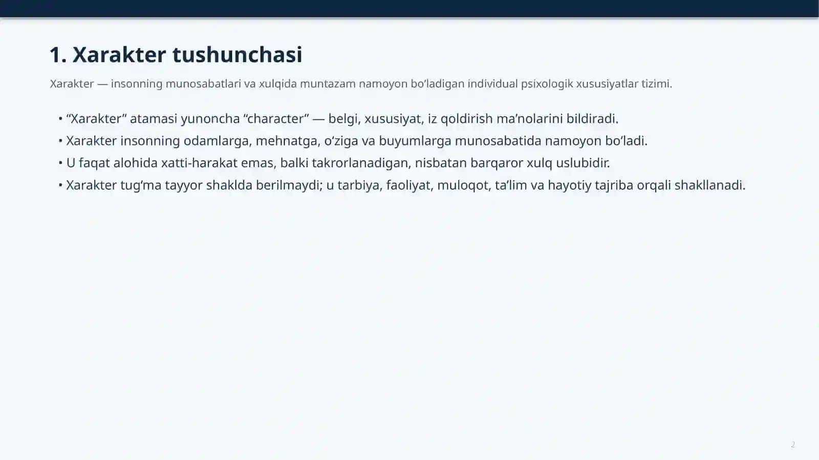 XARAKTER VA SHAXS XUSUSIYATLARI 2