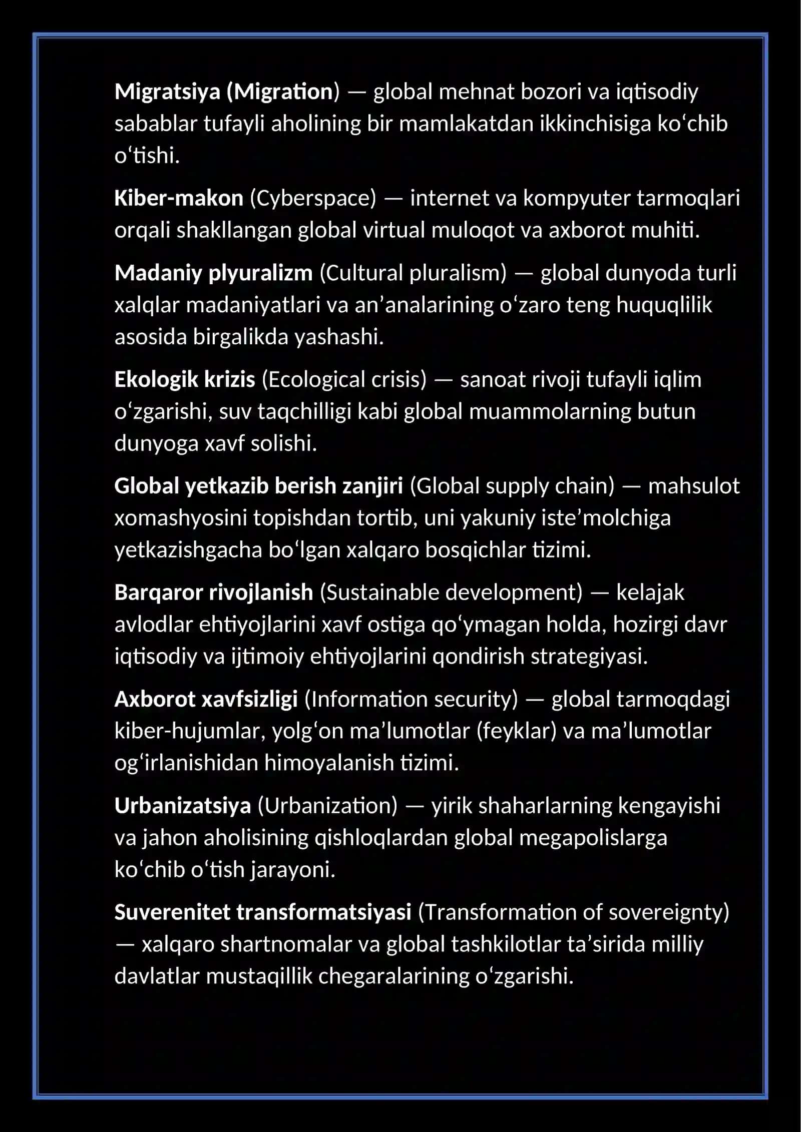 jahon miqyosda yuz berayotgan globallashuv termin 2