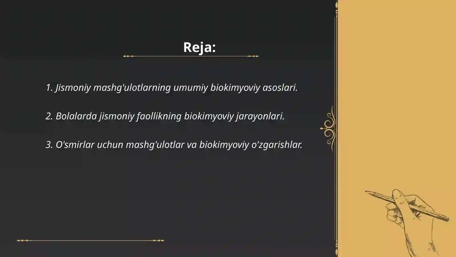Har xil yoshdagi insonlar bilan jismoniy mashg'ulot usullarining biokimyoviy asoslari 2