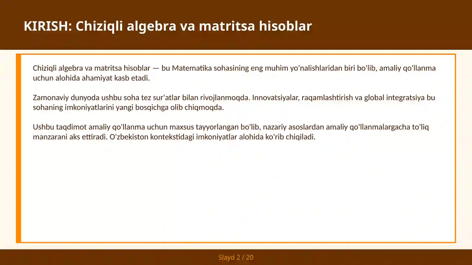 Chiziqli algebra va matritsa hisoblar 2