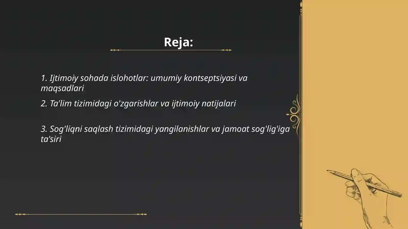 Ijtimoiy sohada amalga oshirilayotgan o'zgarishlar mazmun va mohiyati 2