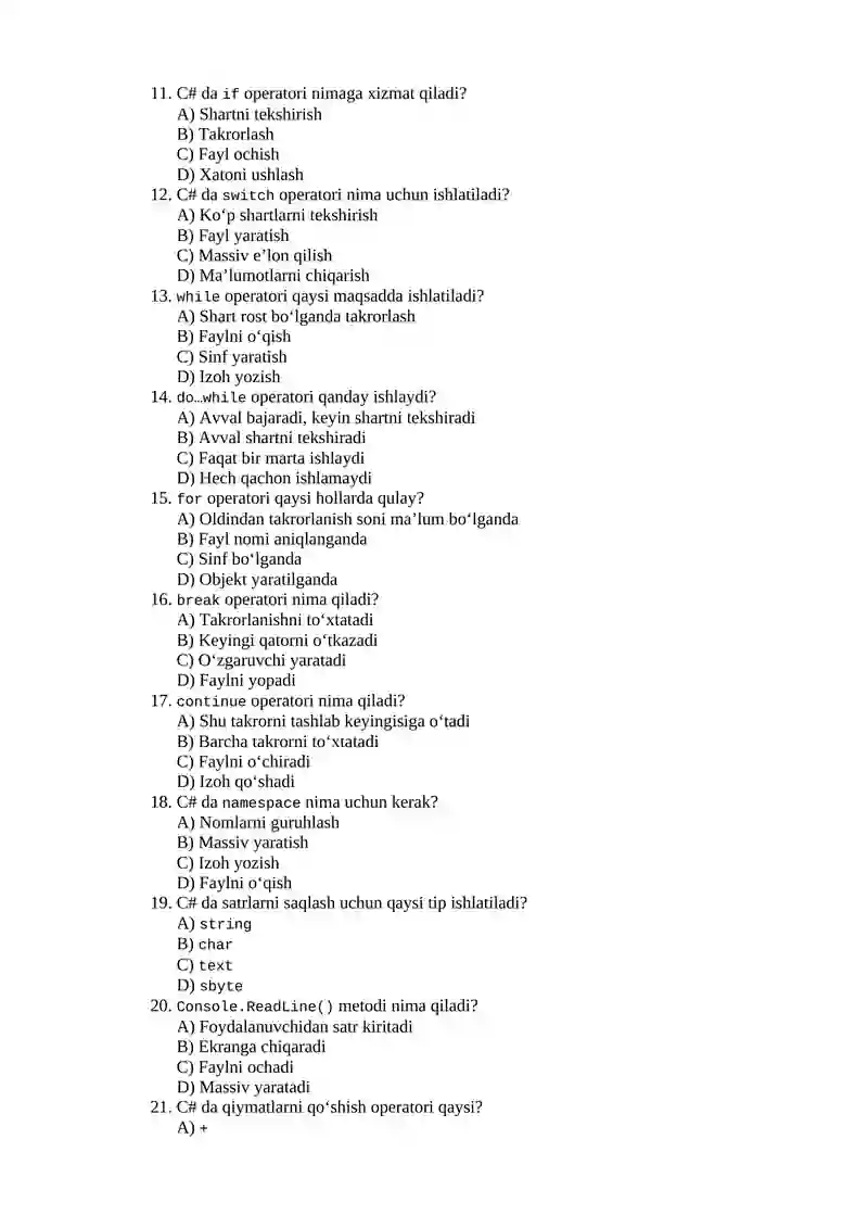 C# dasturi savollari 2