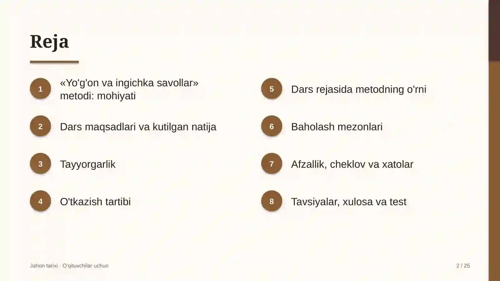 jahon tarixi darslarida yo'g'on va ingichka savollar metodidan foydalanish 4174 2