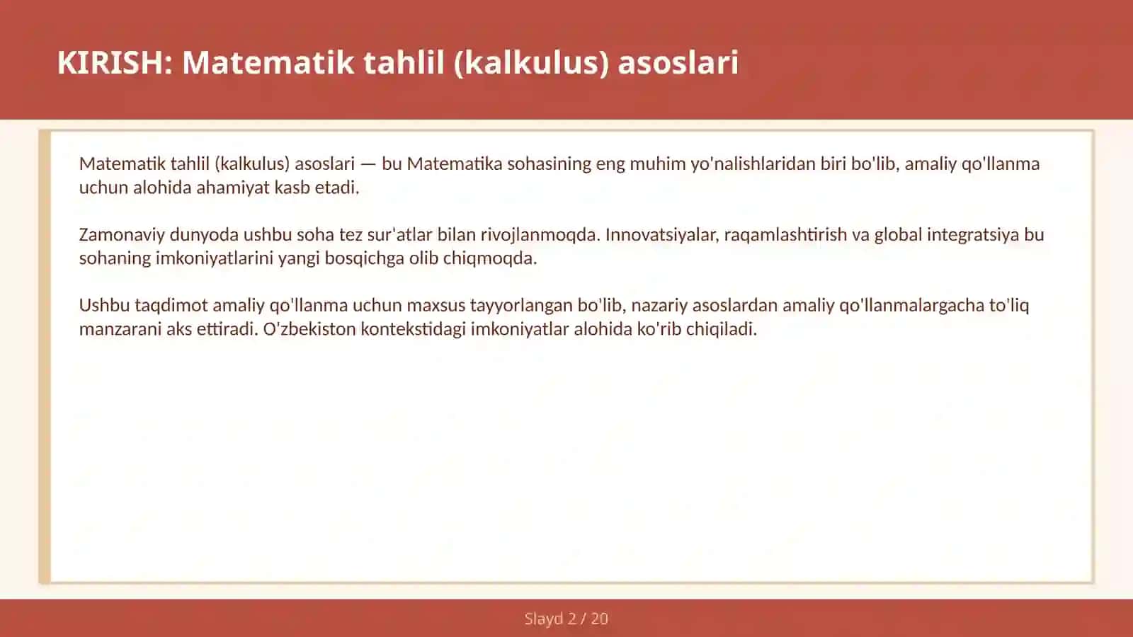 MATEMATIK TAHLIL (KALKULUS) ASOSLARI 2