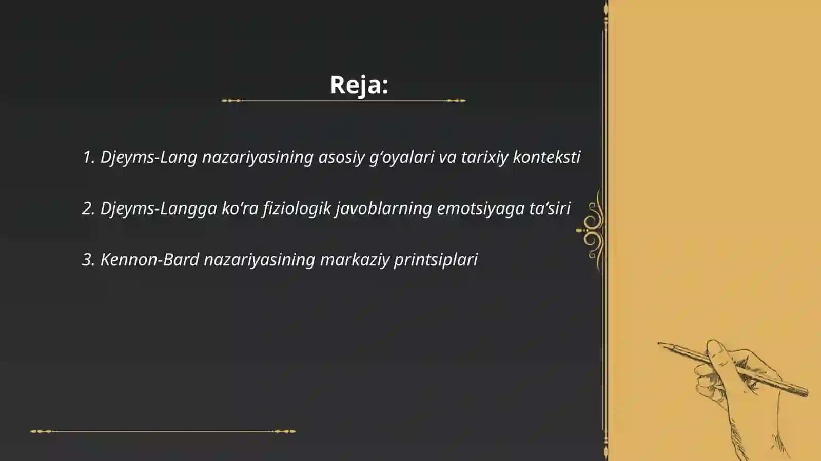 emotsiya nazariyalari (Djeyms-Lang,Kennon-Bard,S.Shaxter,D.Zinger Jo‘raqulova Hafiza 2