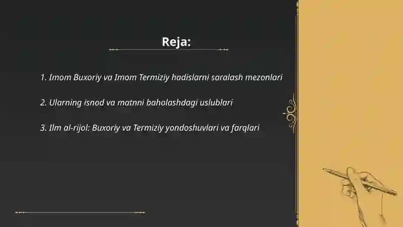 Imom Buxoriy va Imom Termiziyning Hadis Ilmiga Qo'shgan Hissalarini Qiyosiy Tahlil 2