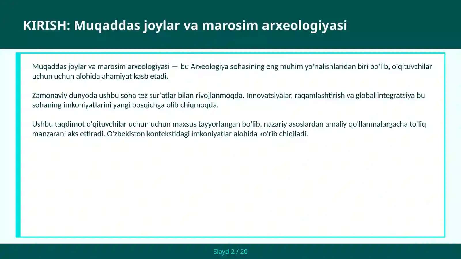MUQADDAS JOYLAR VA MAROSIM ARXEOLOGIYASI 2