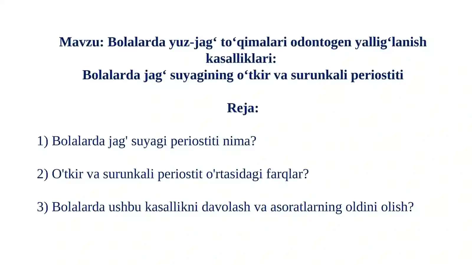 BOLALARDA JAG‘ SUYAGINING O‘TKIR VA SURUNKALI PERIOSTITI 2