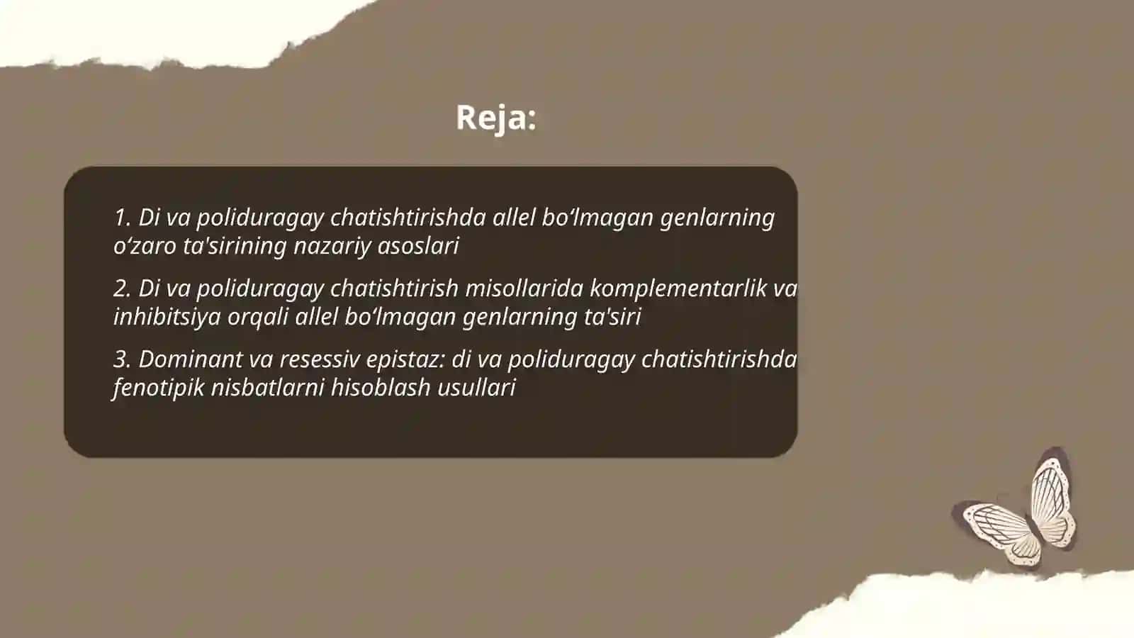Allel boʻlmagan genlarni òzaro tasiri mavzusidan Mustaqil ishi 2