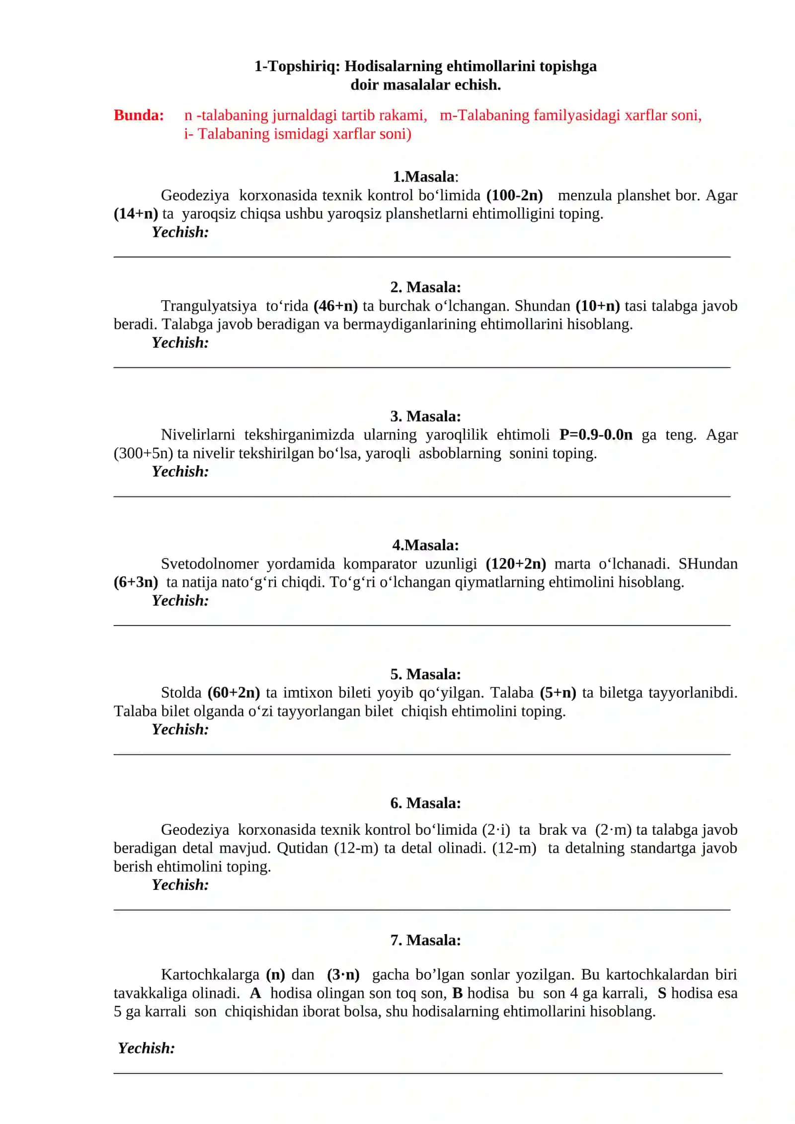 Hodisalarning ehtimollarini bevosita xisoblash 2