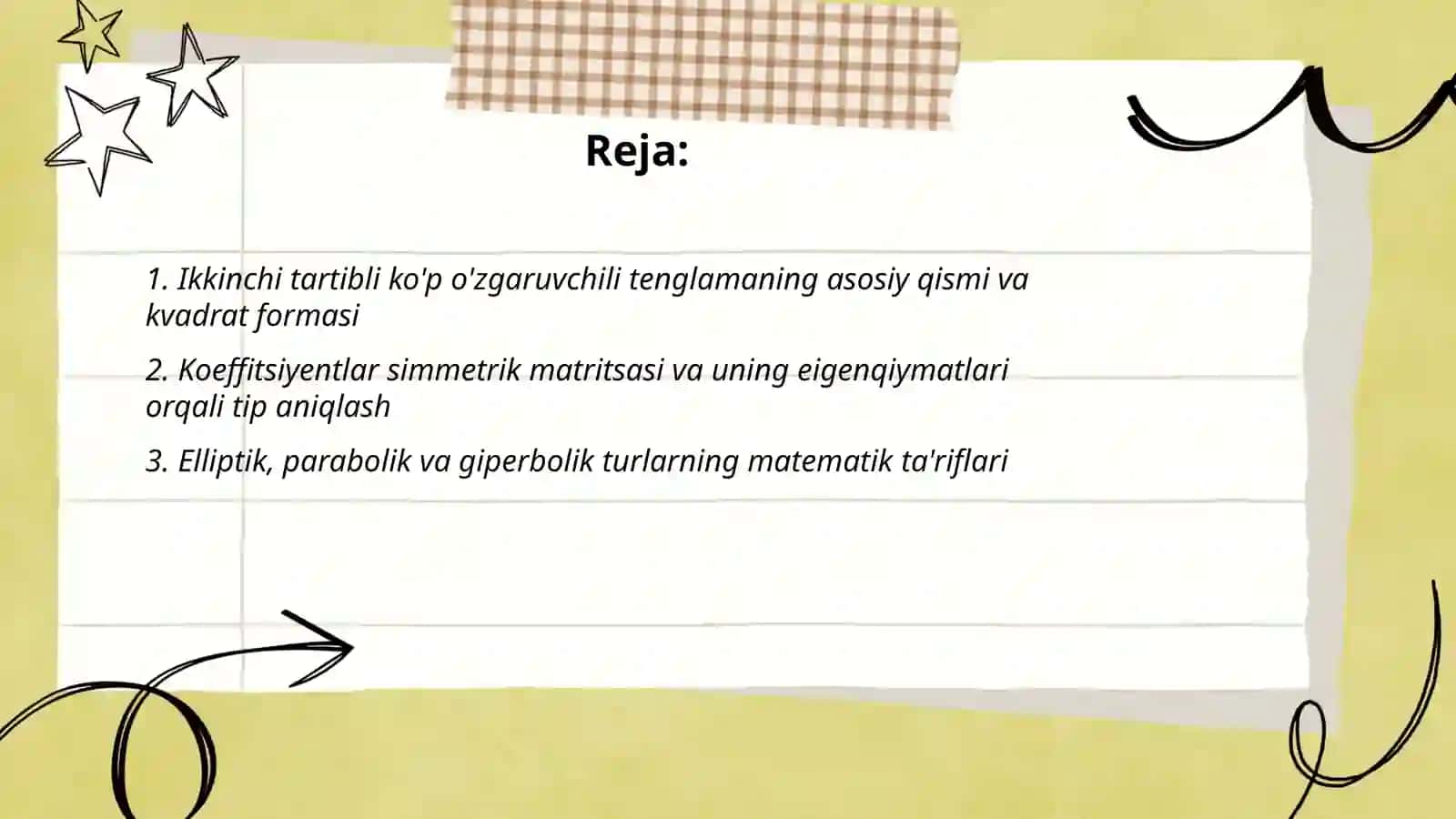 Ikkinchi tartibli ko'p o‘zgaruvchili tenglamalarning tiplarini aniqlash 2