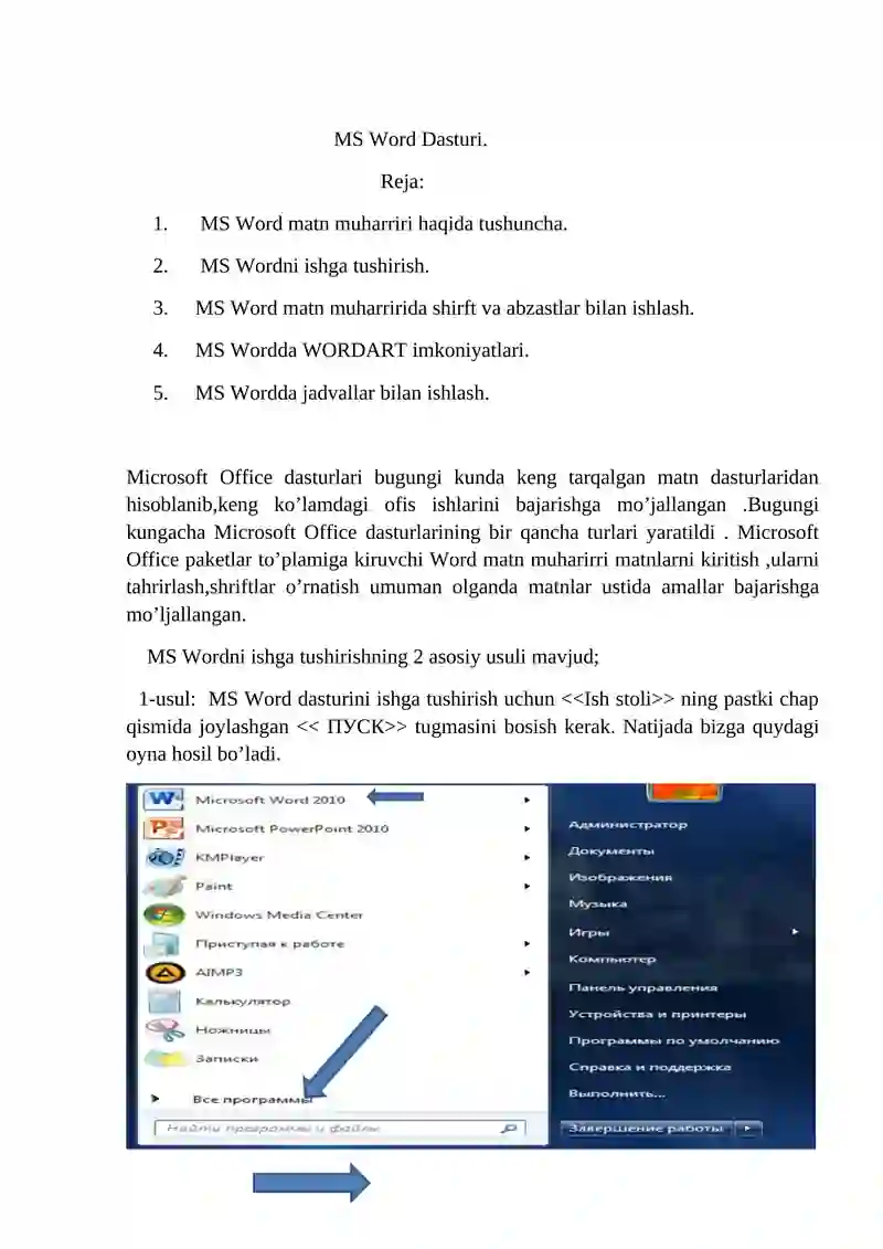 MS Word Dasturi 2