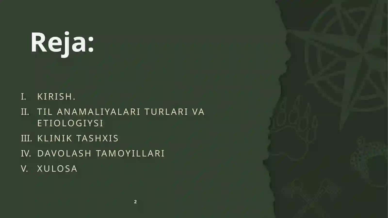 Til anomaliyalari: etiologiyasi, tashxis, davolash va dispanserizatsiya. 2