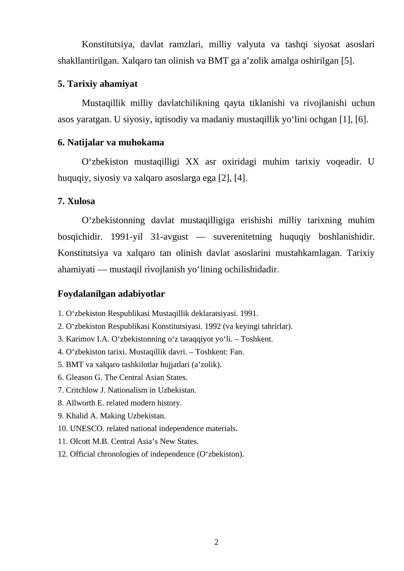 O‘ZBEKISTONNING DAVLAT MUSTAQILLIGIGA ERISHISHI VA UNING TARIXIY AHAMIYATI 2