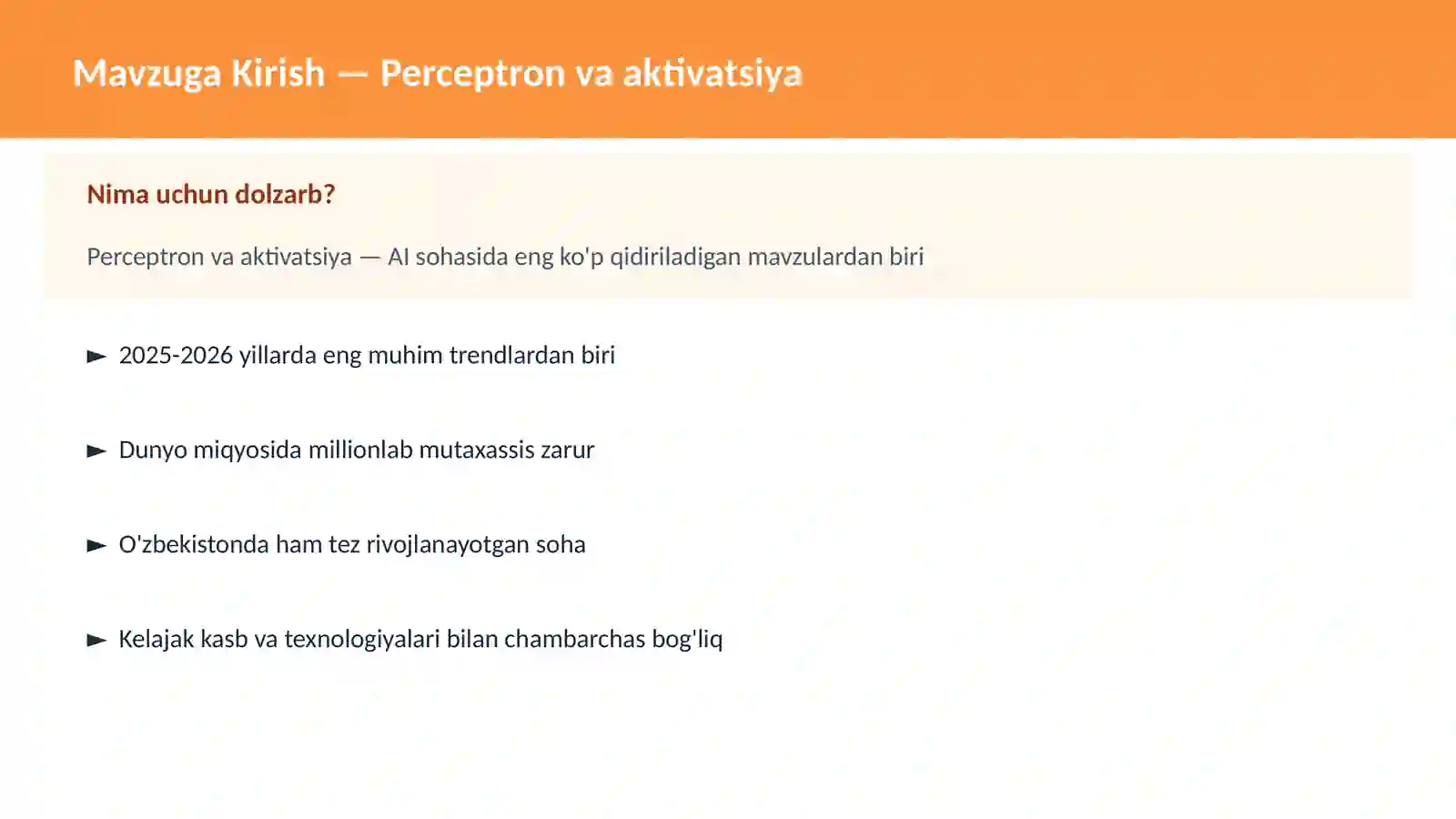 AI | DEEP LEARNING VA NEYRON TARMOQLAR 2