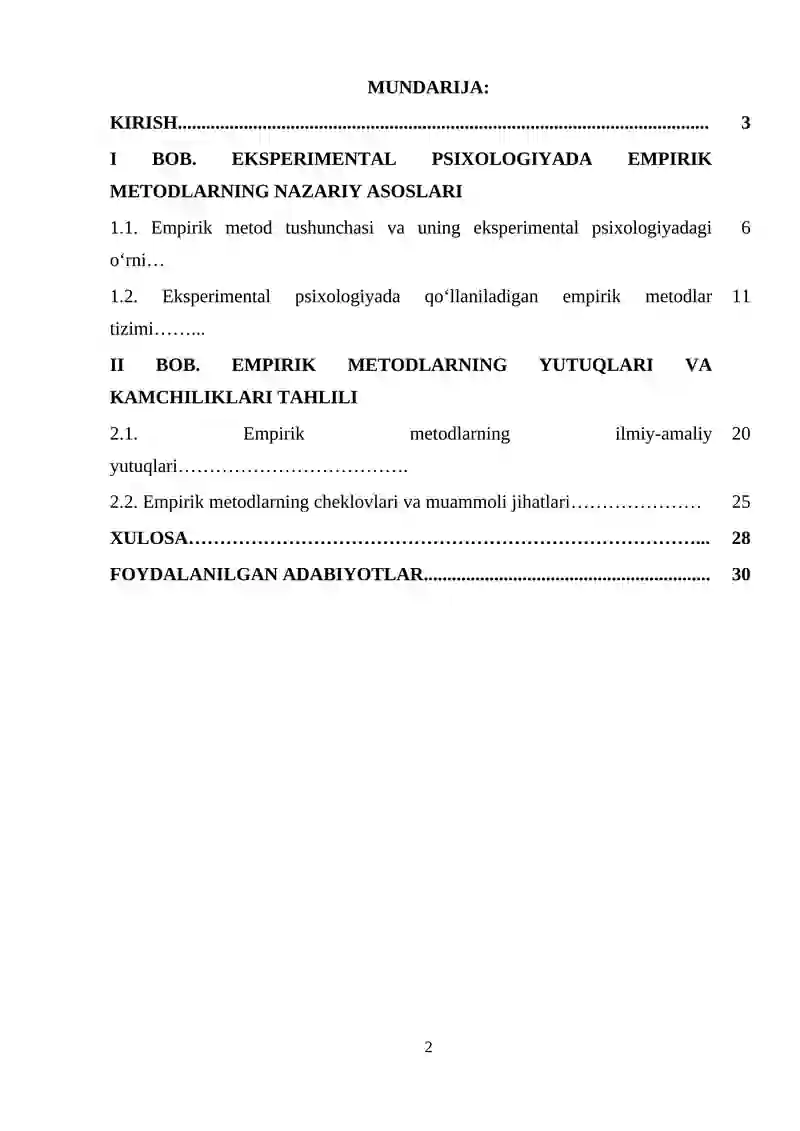 Eksperimental psixologiyada empirik metodlarning yutuq va kamchiliklari 2