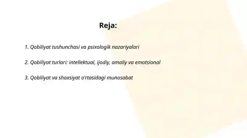 Psixologiya fanidan" Qobiliyat" mavzusida 2