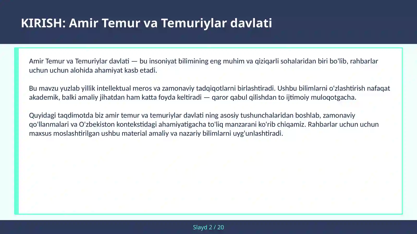 AMIR TEMUR VA TEMURIYLAR DAVLATI 2