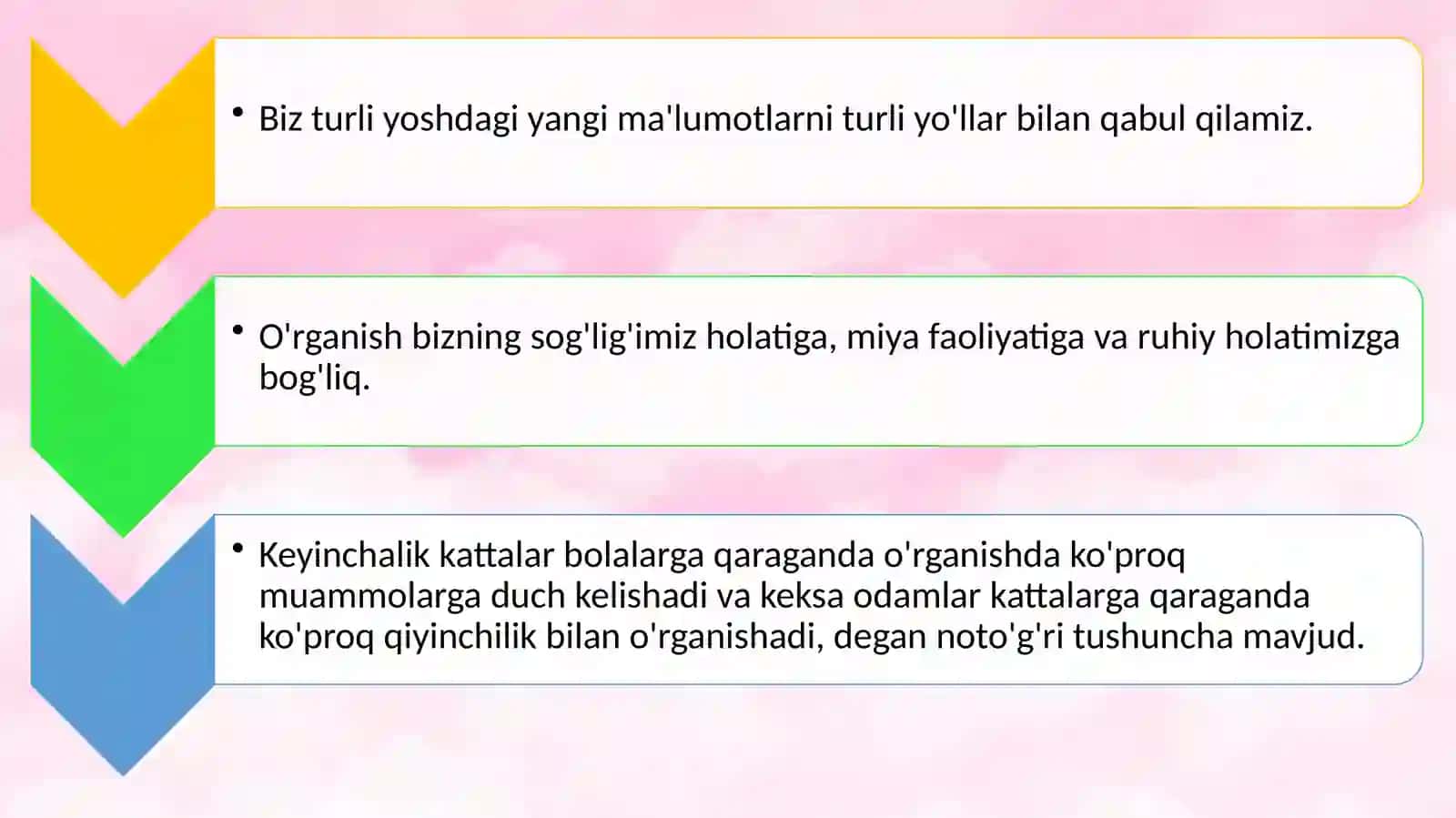 Turli yosh davrlarida o’zlashtirish xususiyatlari 2
