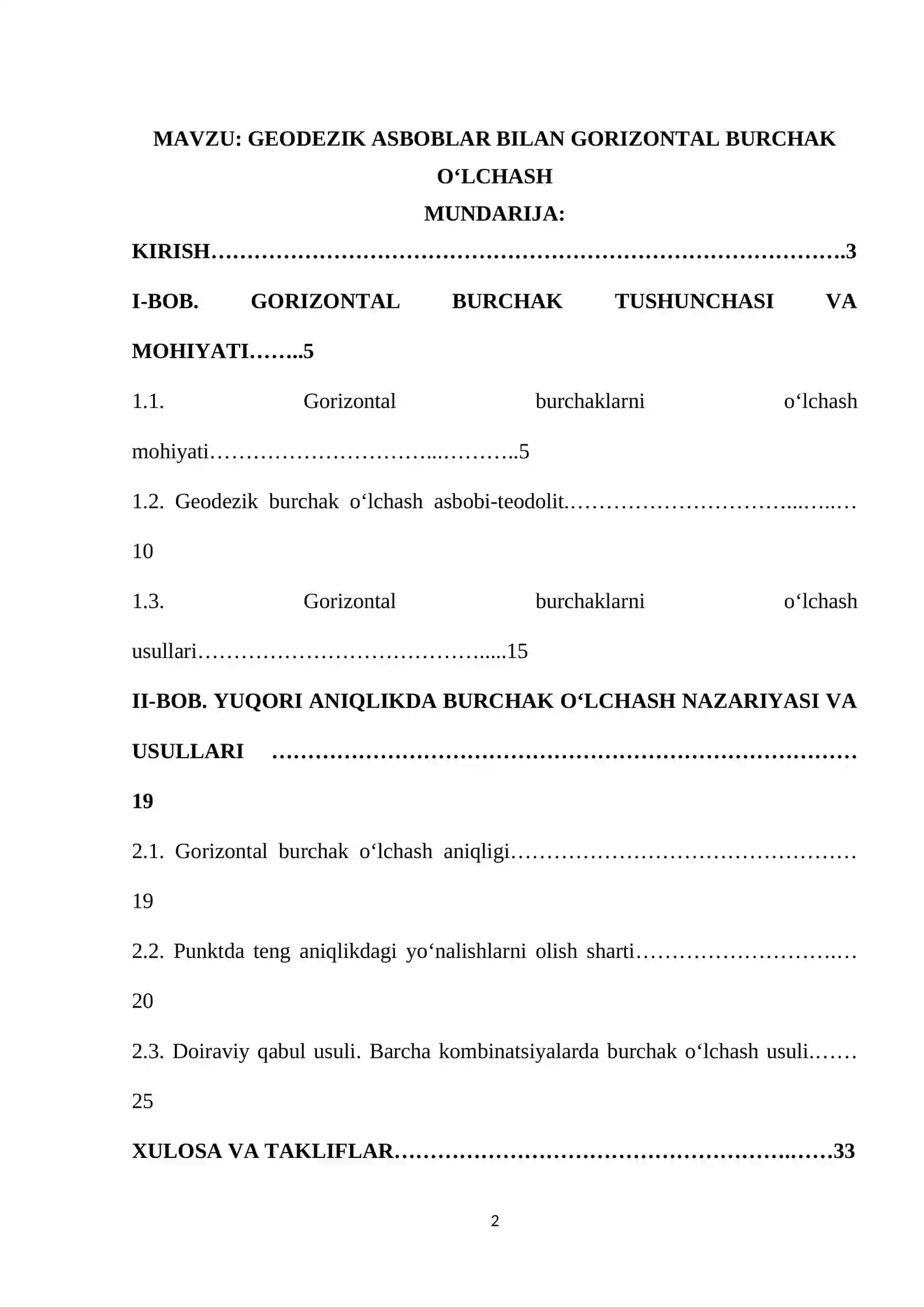 Geodezik asboblar bilan gorizontal burchaklarni o'lchash 2
