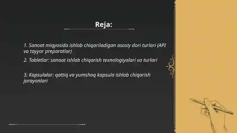 Sanoat miqyosida ishlab chiqariladigan dori vositalari, turlari va shakllari 2