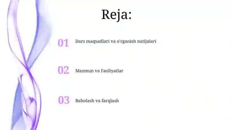 Darsni tashkil qilishga tayyorgarlik bir soatlik dars reja 2