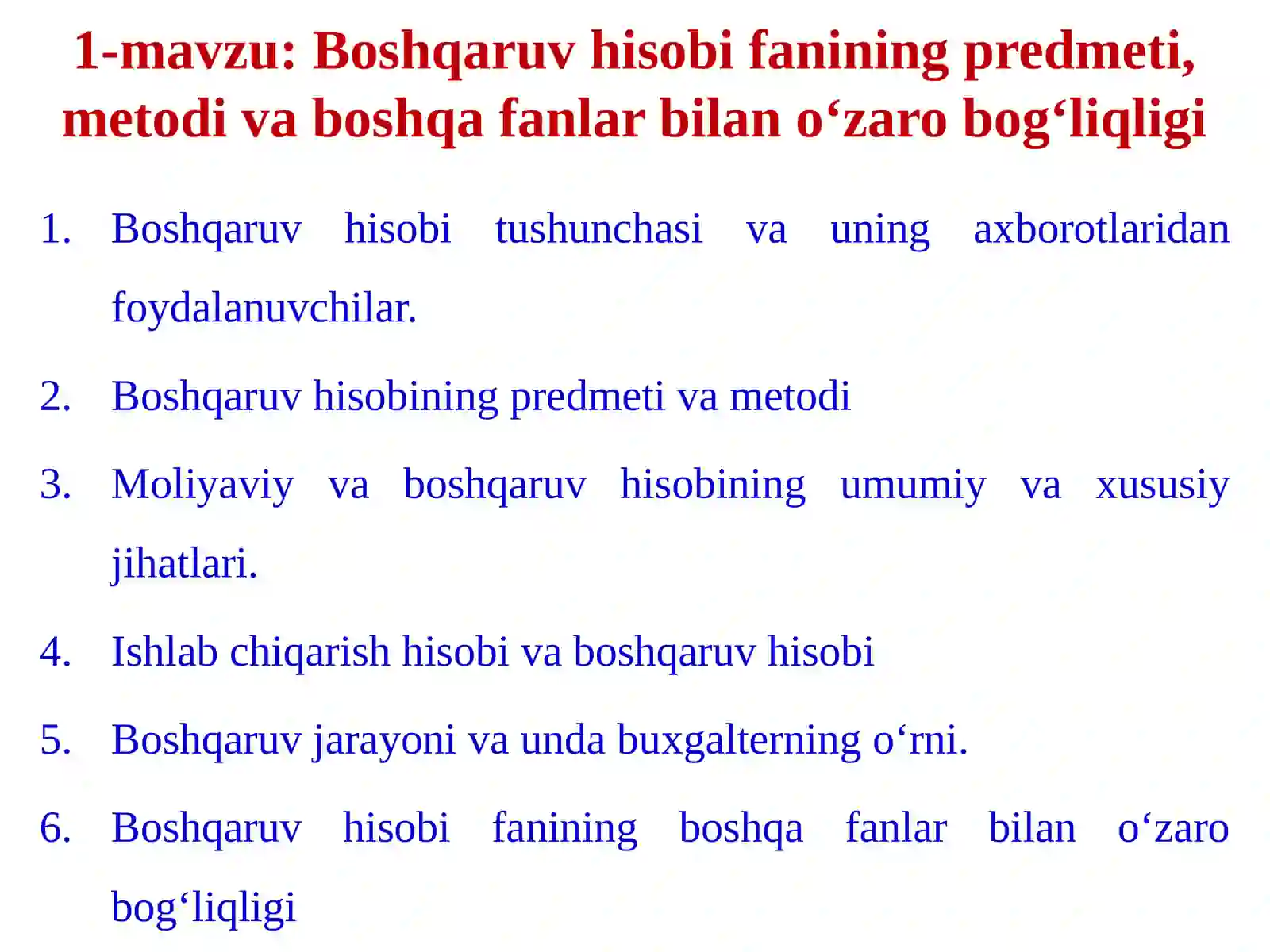 Boshqaruv HISOBI 2