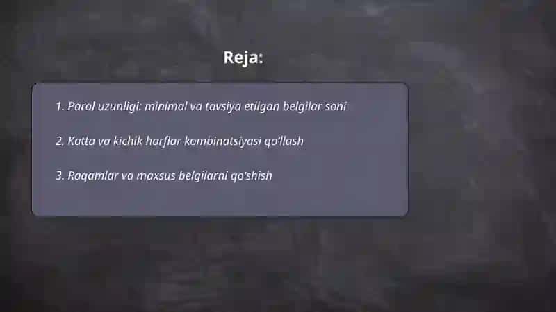 Parol yaratish qoydalari 2