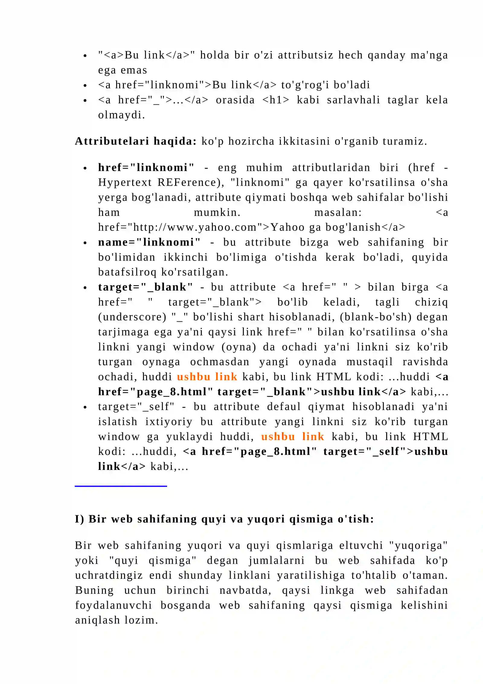 HTML tilida gipermatn joylashtirish teglari 2