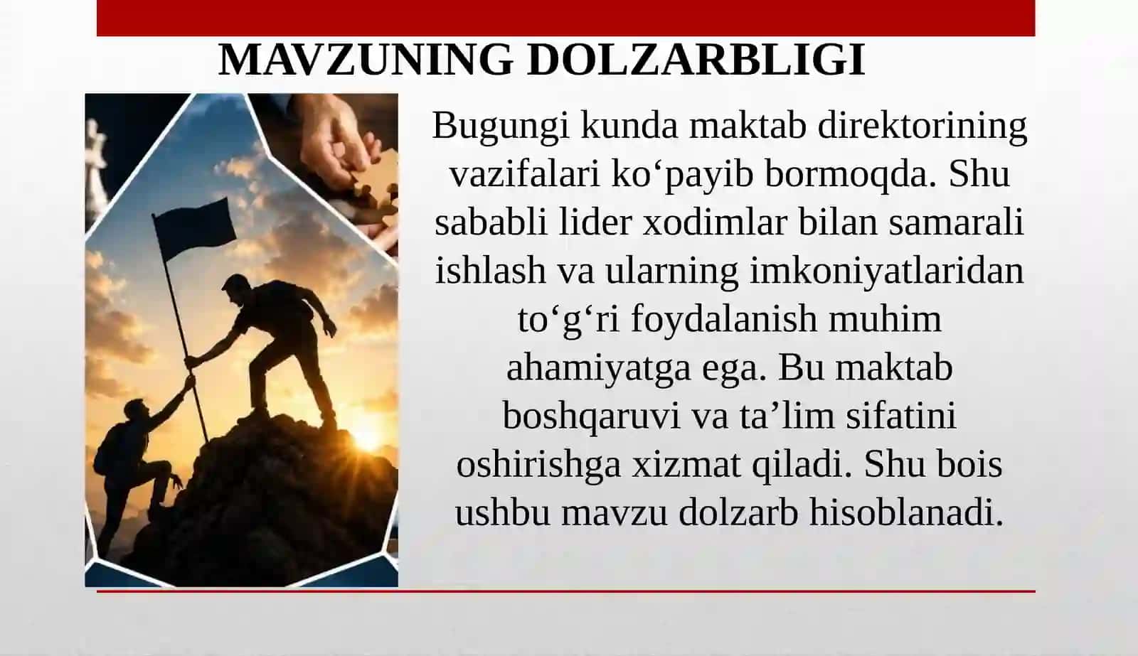 Maktab Direktorining lider xodimlar bilan ishlash samaradorligini oshirish 2