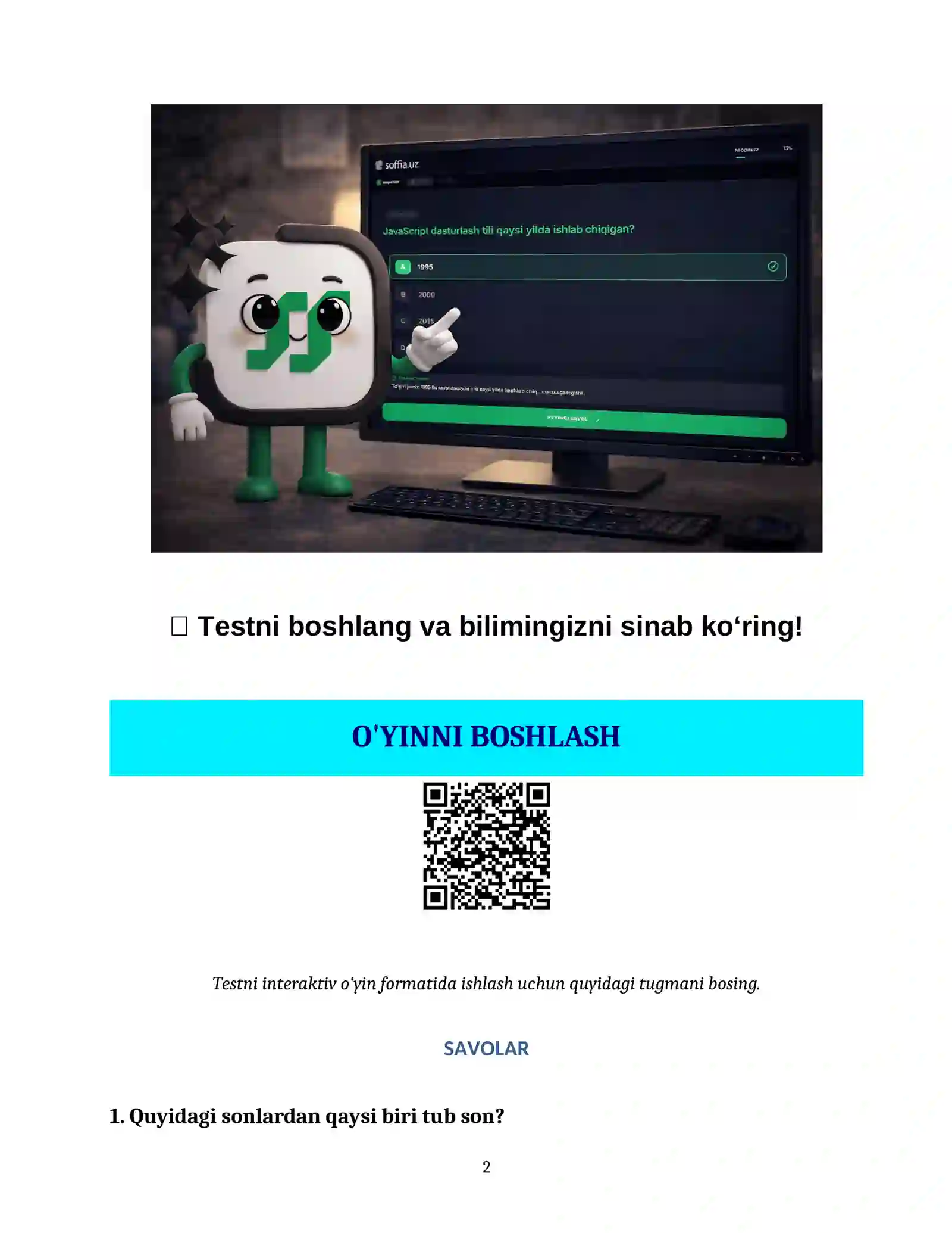 MATEMATIKA: MANTIQIY VA HISOBLASHGA DOIR DTM TESTLARI 2