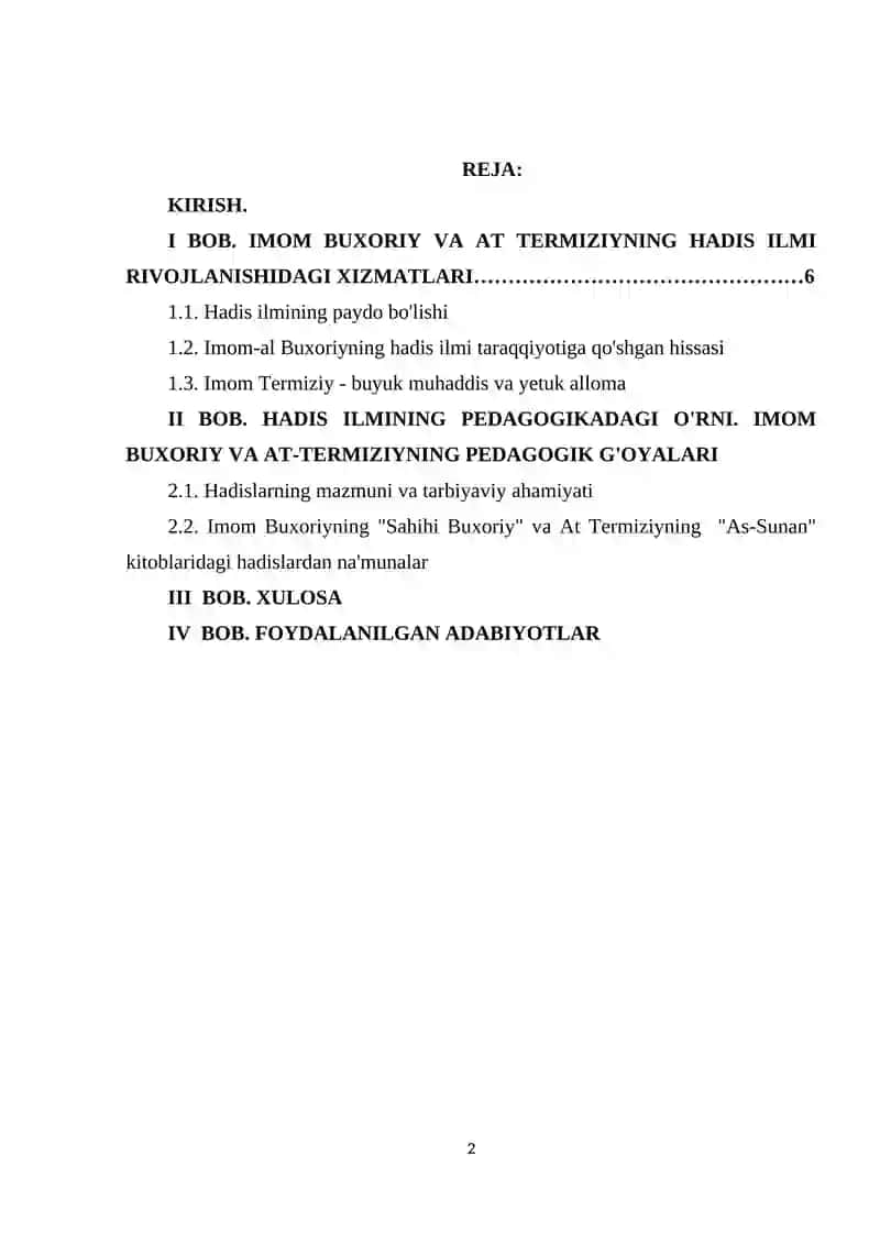 Imom-al Buxoriy va At-Termiziy hadis va ilmini rivojlantirishdagi xizmatlari 2