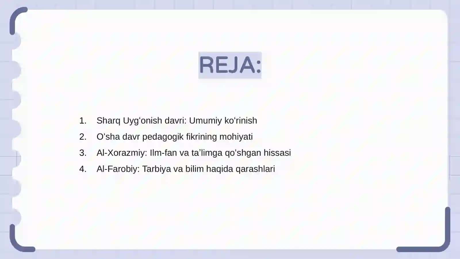 Sharq uygʻonish davrida pedagogik fikr taraqqiyoti ( Al- Xorazmiy,al-Farobiy,Abu Ali Ibn Sinoning talim tarbiyaga oid qarashlar) 2
