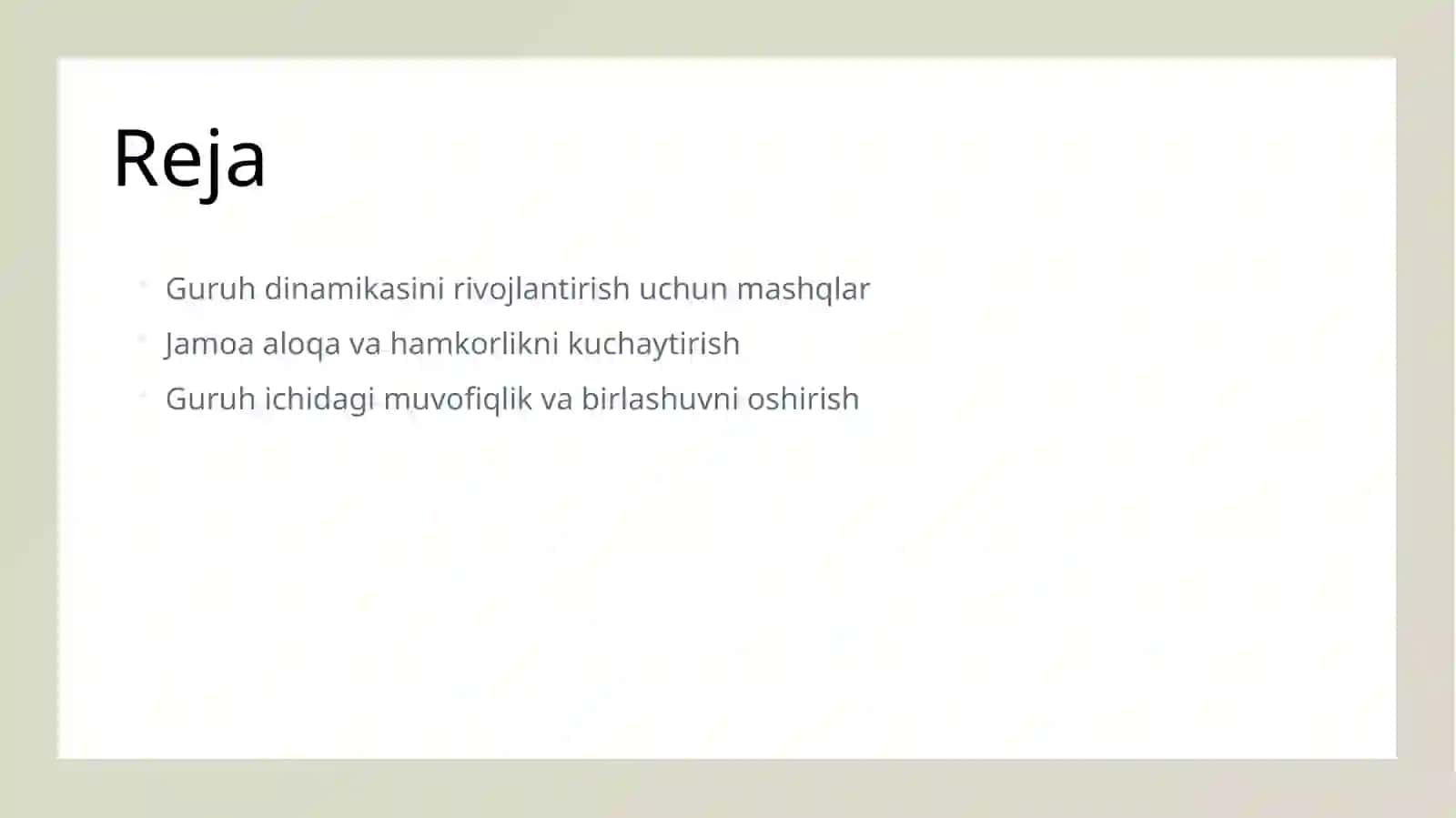 Guruhiy dinamikani shakllantirishga qaratilgan mashqlar 2