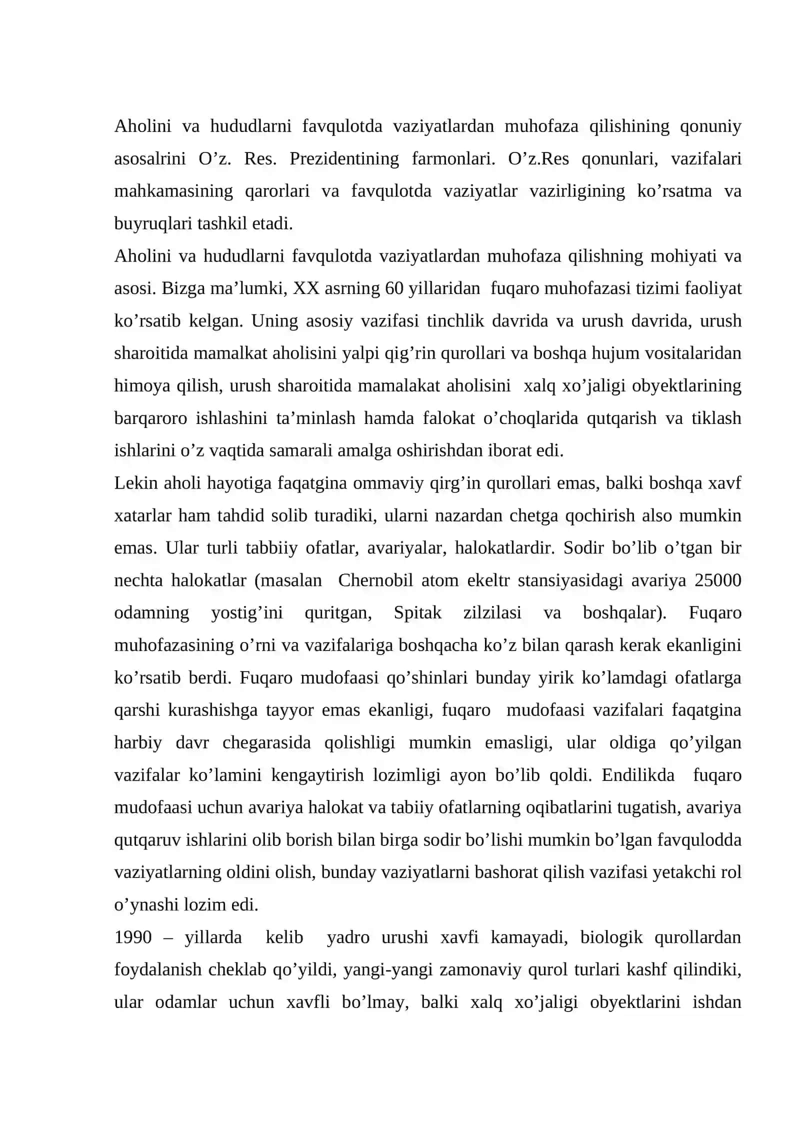 O`zabekiston Respublikasi Prizendintining va Vazirlar mahkamasining fuqaro muhofazasi to`g`risidagi qonun va farmonlari haqida ma’lumot 2