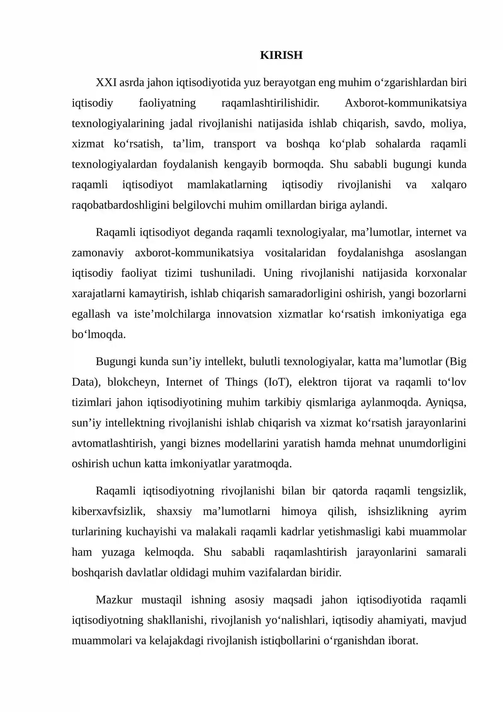 Jahon iqtisodiyotida raqamli iqtisodiyotning rivojlanish istiqbollarini o‘rganish 2