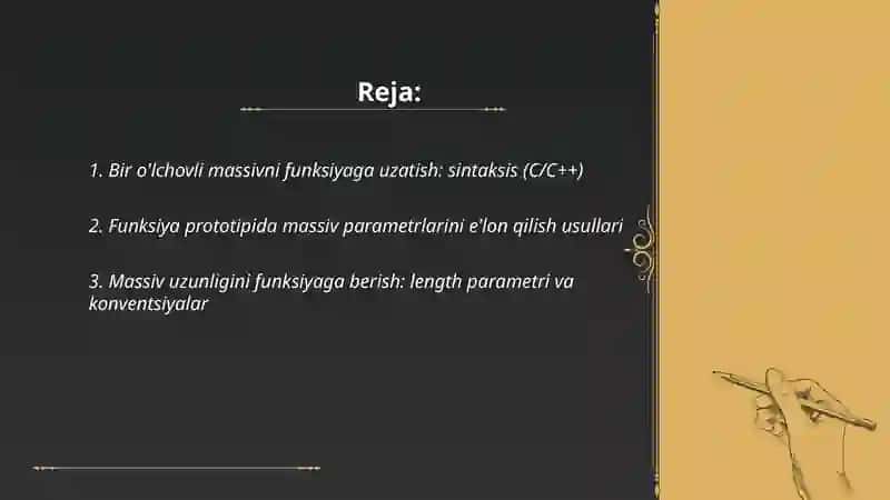 Bir o'Ichovli Massivlarni Funksiya Parametrlari Sifatida Qo'llanilishi 2