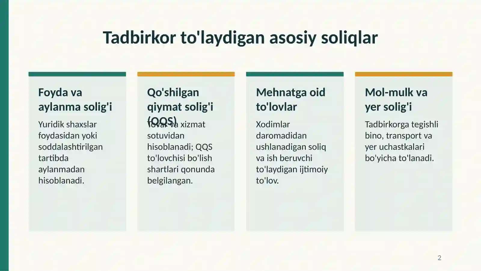 Tadbirkorlikda soliqlar va moliyaviy hujjatlarni yuritish 2